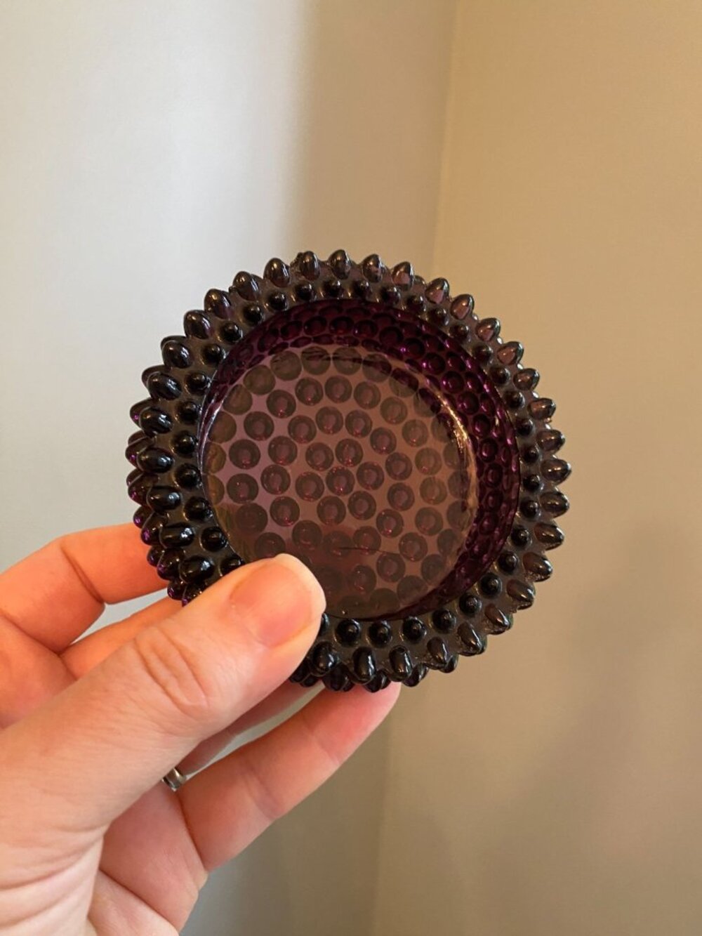 Fenton Dark Purple Amethyst Hobnail Glass Ashtray Ring Dish Salt Cellar